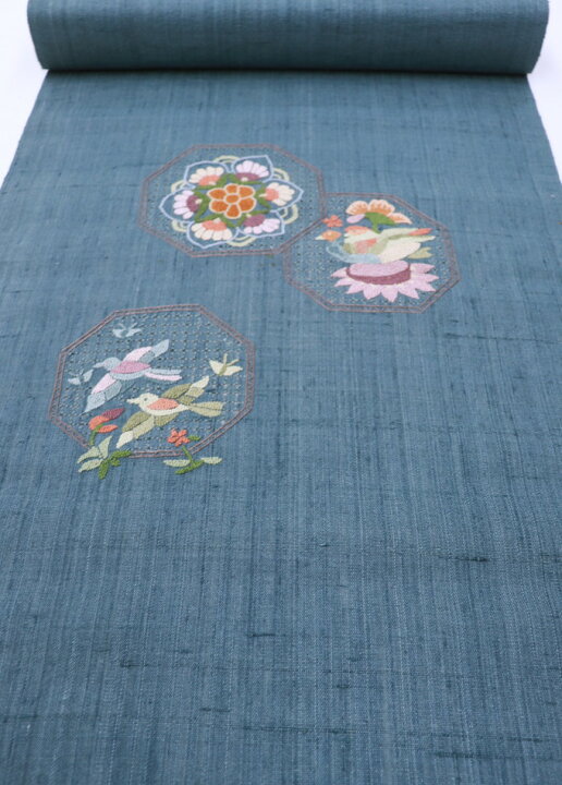 楽天市場】【汕頭刺繍】新品 未仕立て◇九寸名古屋帯◇薄縹（うすばな  