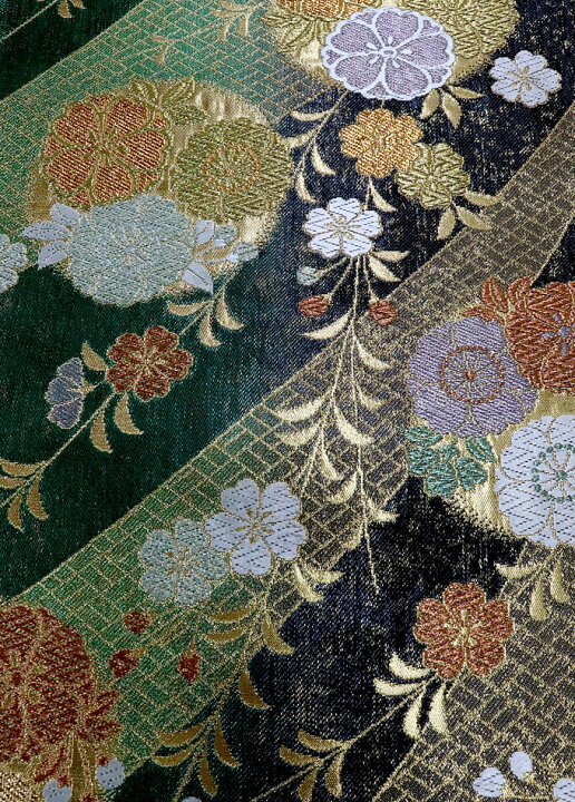 楽天市場】【新古品】袋帯 振袖用◇未仕立て 正絹◇緑×黒地 金 花柄 