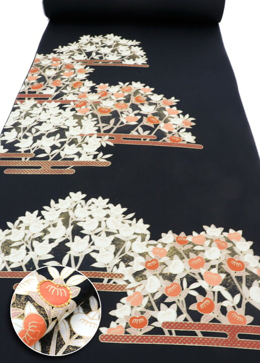 楽天市場】附下 反物◇正絹◇【丹後ちりめん】黒地 橘に橘【手描き友禅  