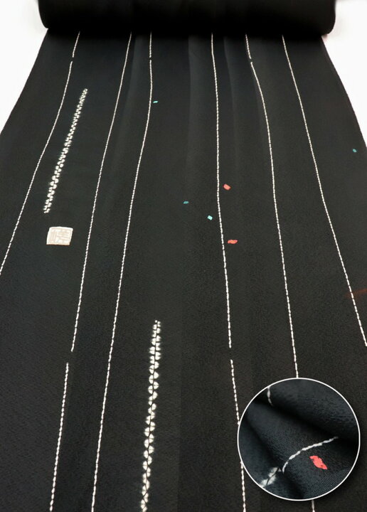 楽天市場】反物◇小紋 着尺 正絹【丹後ちりめん】黒地 不揃いの縞  