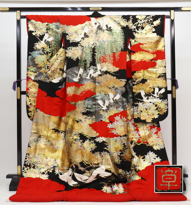 楽天市場】【友禅作家 秋山章ブランド】色打掛◇黒地×赤×ゴールド系 松 
