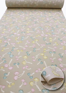 着尺◇小紋着尺 正絹【丹後ちりめん】◆薄クリームベージュ 葵柄◎巾約37.5cm