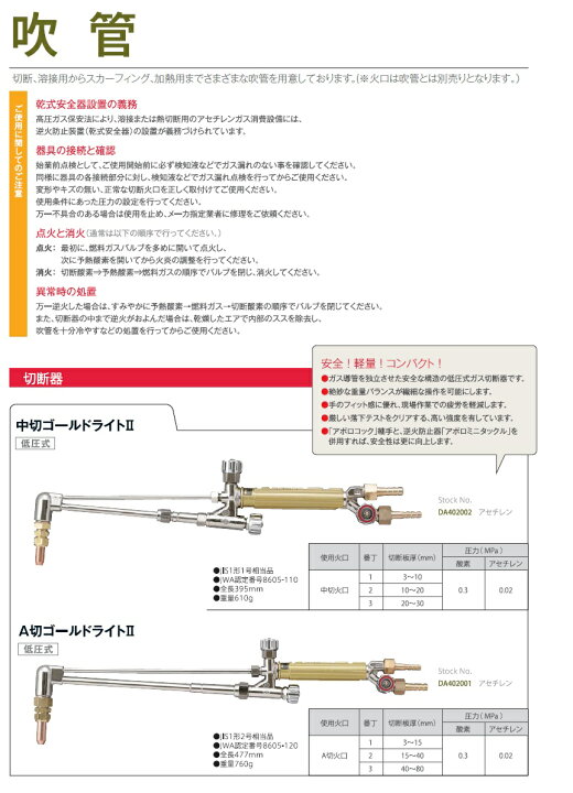 楽天市場】小池酸素 中切ゴールドライト2 ガス切断器 本体＋火口3本付 
