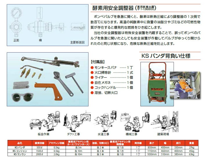 楽天市場】カミマル 背負型 小型ガス溶接セット KSパンダ 背負い 酸素 