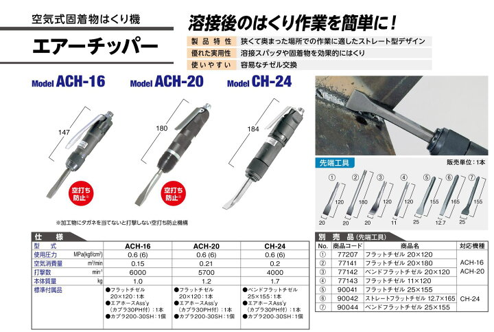 楽天市場】日東工器 空気式固着物はくり機 エアーチッパー ACH-16 