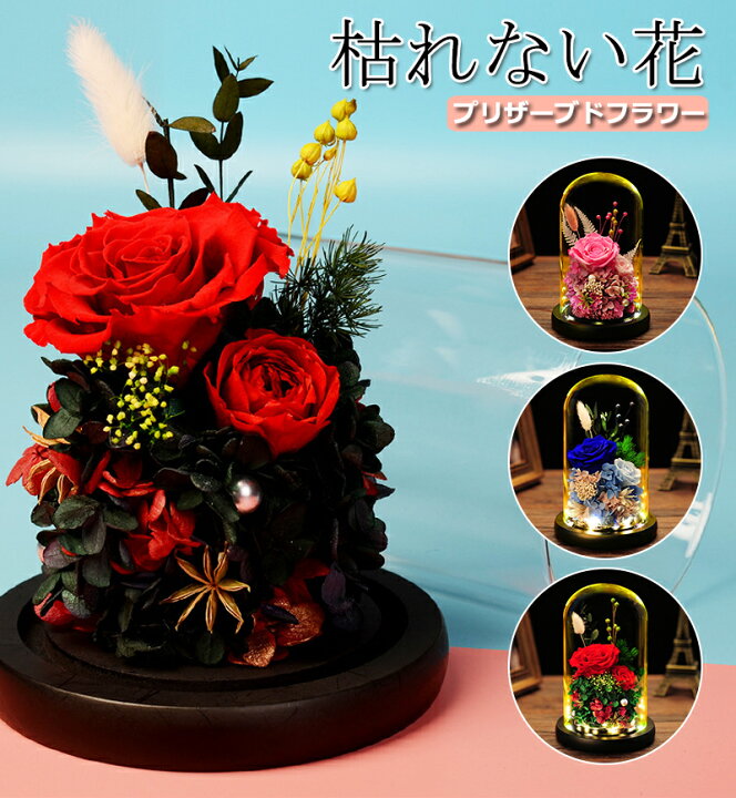 楽天市場 4月1日限定p5倍 プリザーブドフラワー ガラスドーム 母の日 枯れない花 バラ プリザーブド フラワーアレンジメント 誕生日 プレゼント かわいい ブリザードフラワー ギフト ローズ 贈り物 恋人 ロマンチック バレンタインデー 3色 Yousmi