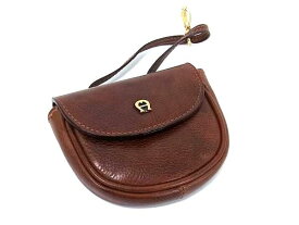 AIGNER アイグナー レザー ポーチ マルチケース 小物入れ レディース メンズ ブラウン系 DF9545