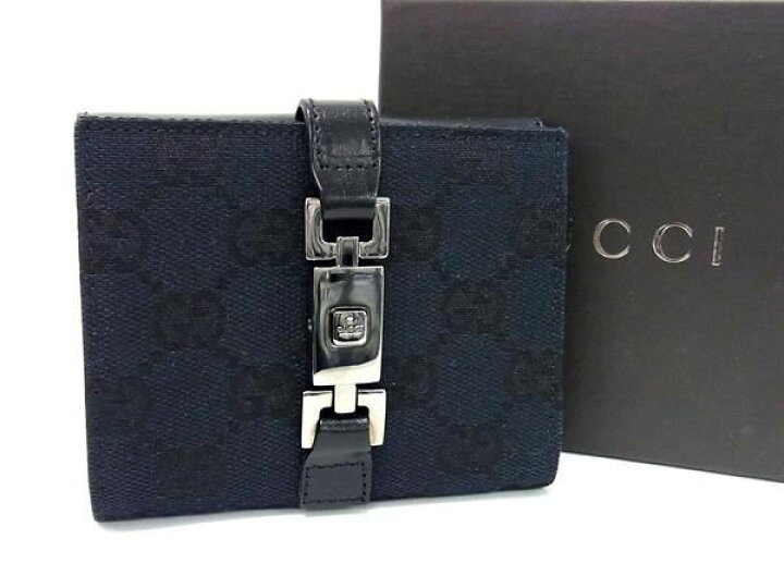 GUCCI グッチ GG柄 折り財布 ジャッキー キャンバス ネイビー