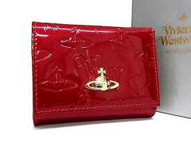 ■新品■未使用■ Vivienne Westwood ヴィヴィアン オーブ パテントレザー がま口 三つ折り 財布 ウォレット レッド系 AV9088