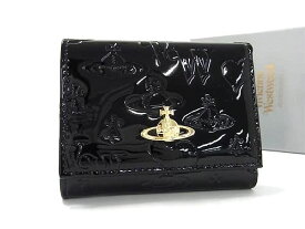 ■新品■未使用■ Vivienne Westwood ヴィヴィアン オーブ パテントレザー がま口 三つ折り 財布 ウォレット ブラック系 AV9100