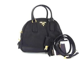 ■極美品■ PRADA プラダ BL0444 サテン 2WAY ハンドバッグ ショルダー クロスボディ ミニバッグ レディース ブラック系 AY1616