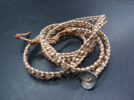 CHAN LUU チャンルー レザー クリスタルビーズ ラップブレスレット バングル アクセサリー レディース ブラウン系 DH1567