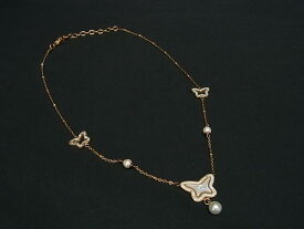 ■美品■ Folli Follie フォリフォリ ラインストーン パール ネックレス ペンダント アクセサリー ゴールド系×アイボリー系 DI3078