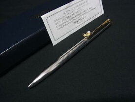 ■新品同様■ MIKIMOTO ミキモト 本真珠 アコヤ真珠 パール 約3mm ツイスト式 ボールペン 筆記用具 文房具 シルバー系 DI4632