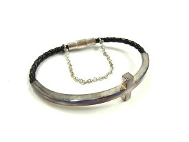 ■美品■ Folli Follie フォリフォリ レザー 十字架 クロス ブレスレット アクセサリー シルバー系×ブラック系 DJ3314