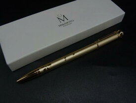 ■美品■ MIKIMOTO ミキモト 本真珠 パール約2mm ツイスト式 ボールペン 筆記用具 ステーショナリー ゴールド系 DM0720