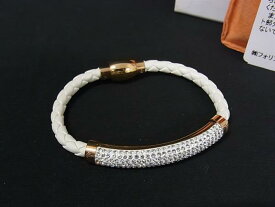 ■極美品■ Folli Follie フォリフォリ レザー ラインストーン ブレスレット アクセサリー アイボリー系×ゴールド系 DJ2234