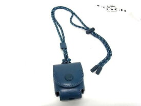 ■新品同様■ COACH コーチ レザー ネックストラップ付き エアーポッズケース イヤホンケース メンズ レディース ブルー系 AR2072