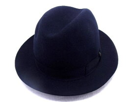 ■極美品■ BORSALINO ボルサリーノ フェルト リボン ハット 帽子 表記サイズ 59 メンズ レディース ネイビー系 AR5769
