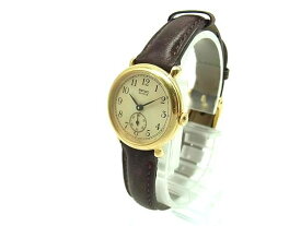 SEIKO セイコー1428-0010 SS×レザー クォーツ 腕時計 ウォッチ レディース メンズ ゴールド系×ブラウン系 DJ1540