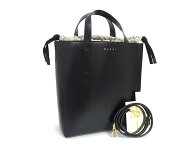■新品同様■ MARNI マルニ MUSEO ミュゼオ レザー 巾着付き トートバッグ ハンドバッグ レディース ブラ…