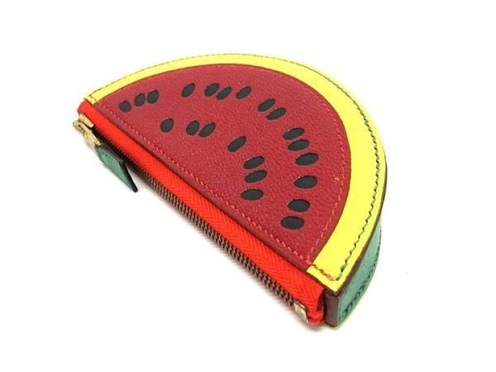 中古】 エルメス コインケース フルーツ レザー レッド グリーン  
