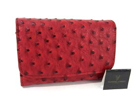 ■極上■本物■美品■ VALENTINO CHRISTY ヴァレンティノ クリスティ オーストリッチ 二つ折り 財布 ウォレット レッド系 DK2278