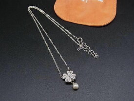 ■美品■ Folli Follie フォリフォリ ラインストーン クローバー ネックレス ペンダント アクセサリー レディース シルバー系 DJ5375