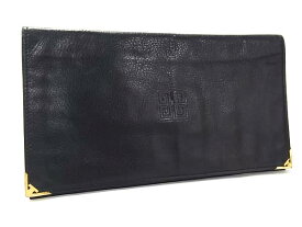 ■美品■ GIVENCHY ジバンシィ レザー 二つ折り 長財布 ウォレット 札入れ カード入れ メンズ レディース ブラック系 DI7575