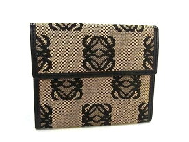 ■新品同様■ LOEWE ロエベ リピートアナグラム キャンバス コインケース コインパース 小銭入れ ブラック系×ベージュ系 FN3693