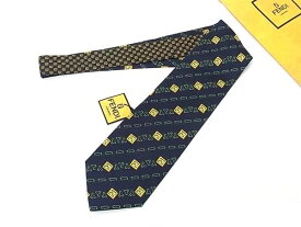 ■新品■未使用■ FENDI フェンディ シルク100% 総柄 ネクタイ ビジネス 紳士 メンズ ネイビー系 BP1818