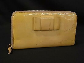 miumiu ミュウミュウ パテントレザー ラウンドファスナー 長財布 ウォレット 札入れ 小銭入れ イエロー系 DN2288