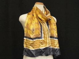 ■美品■ YVESSAINTLAURENT イヴサンローラン シルク100％ スカーフ ストール ショール イエロー系×ネイビー系 DG5895