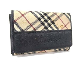 BURBERRY バーバリー キャンバス×レザー チェック柄 カードケース カード入れ 名刺入れ ベージュ系×ブラック系 DN3186