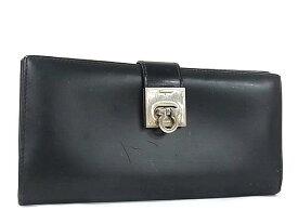 Salvatore Ferragamo フェラガモ ガンチーニ レザー 二つ折り 長財布 ウォレット 小銭入れ 札入れ カード入れ ブラック系 DN3238