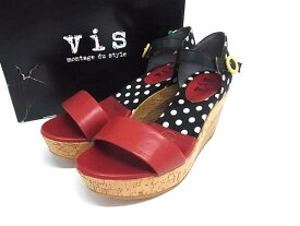 ■美品■ vis ビス ディズニー コラボ キャンバス ドット 水玉 ウェッジソール サンダル サイズ 24 (約24cm) 靴 ブラック系 DN3371