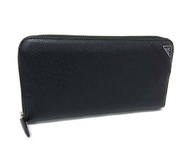 ■新品同様■ PRADA プラダ レザー ラウンドファスナー 長財布 ウォレット 小銭入れ 札入れ ブラック系 FR9940