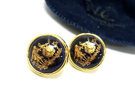■美品■ LIMOGES CASTEL リモージュキャッスル ネジバネ式 イヤリング アクセサリー レディース ネイビー系×ゴールド系 DG6438