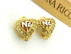 ■美品■ NINA RICCI ニナリッチ ハート ラインストーン クリップ式 イヤリング アクセサリー レディース ゴールド系 DG6444