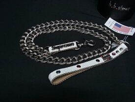 ■極美品■ b.b.simon ビービーサイモン シュプリームコラボ レザー カラーストーン ベルト シルバー系×ホワイト系 FL9458