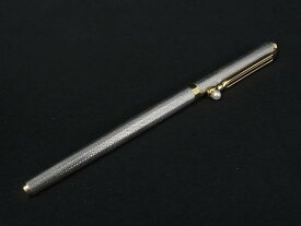 ■美品■ MIKIMOTO ミキモト 本真珠 アコヤ真珠 パール 約4mm キャップ式 ボールペン 筆記用具 ステーショナリー シルバー系 DL6191
