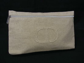 ■美品■ ChristianDior クリスチャンディオール コットン×リネン マルチポーチ マルチケース 小物入れ 化粧ポーチ ベージュ系 DK5345