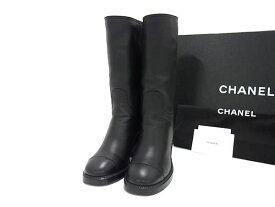 ■極美品■ CHANEL シャネル ココマーク レザー ブーツ 表記サイズ 37 1/2 (約23.5cm) 靴 シューズ レディース ブラック系 AV5861