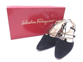 Salvatore Ferragamo フェラガモ スエード サンダル ミュール ヒール サイズ6 1/2(約24cm) 靴 シューズ ブラック系 DD2800