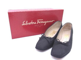 Salvatore Ferragamo フェラガモ ナイロンキャンバス リボン ヒール パンプス サイズ 5 (約22.5cm) 靴 シューズ ブラック DD2843