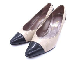 BALLY バリー レザー ヒール パンプス 3 (約23.0cm) シューズ 靴 レディース ライトベージュ系×ブラック系 DD9015