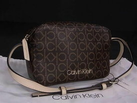 ■新品■未使用■ Calvin Klein カルバンクライン レザー 総柄 ショルダーバッグ クロスボディ ポシェット ブラウン系 BJ2495