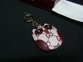 ■新品■未使用■ GUCCI グッチ 821813 GG柄 フクロウ レザー キーホルダー キーリング バッグチャーム ボルドー系 BN9727