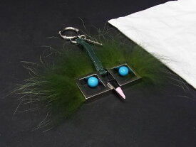 ■新品■未使用■ FENDI フェンディ バックチャーム キーホルダー キーリング メンズ レディース グリーン系×シルバー系 AQ7481