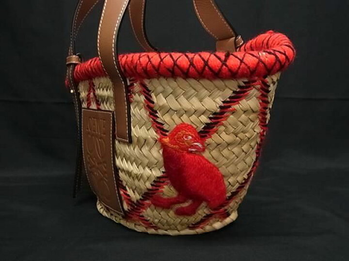 楽天市場】□新品同様□ LOEWE ロエベ アナグラム ラフィア×レザー 